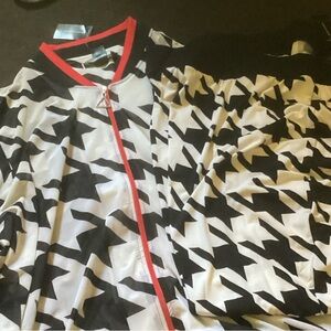 Ashley Stewart Black and White Houndstooth Jumpsuit with Red Accents